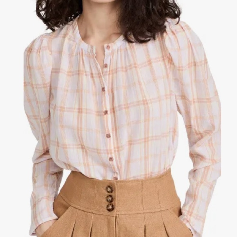 Ulla Johnson Nour Blouse 100% Cotton 10 Gauzy Long Sleeve Pale Lilac Pla…